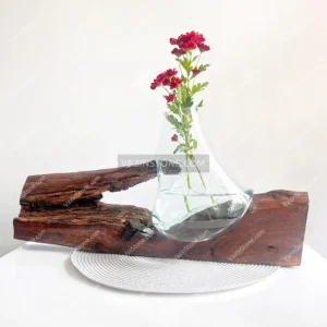 flower pot with wood and glass