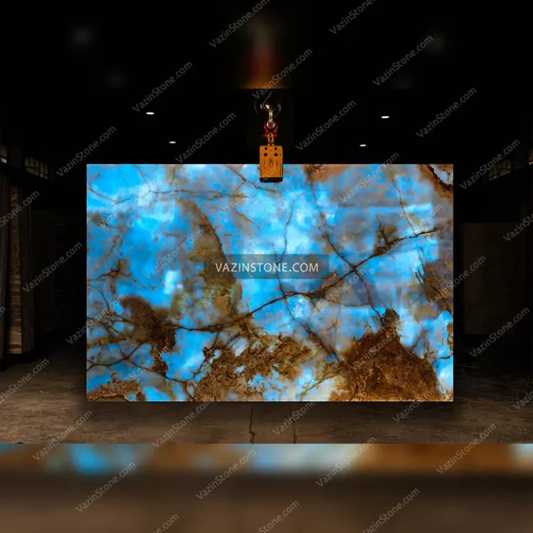 Backlighting of the Royal blue onyx slab stone