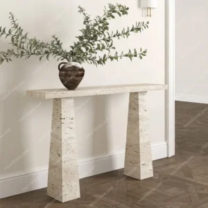 Stone console table with travertine