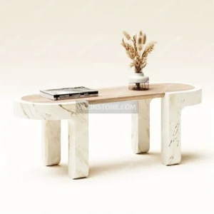 Neora stone coffee table with decorative items