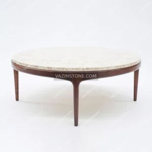 Woodlin stone coffee table with wooden legs
