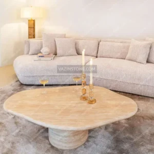 Lamin stone coffee table with decorative items