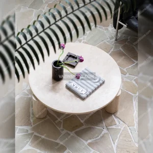 Milo stone coffee table with decorative items