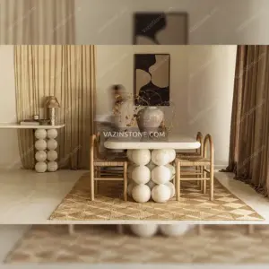 Orbita stone console table in a dining room