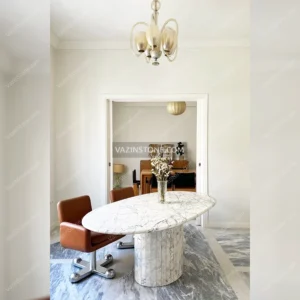 Oval stone table in an office