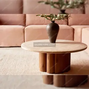Shariel stone coffee table with a decorative item