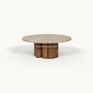 Shariel stone coffee table with wooden base