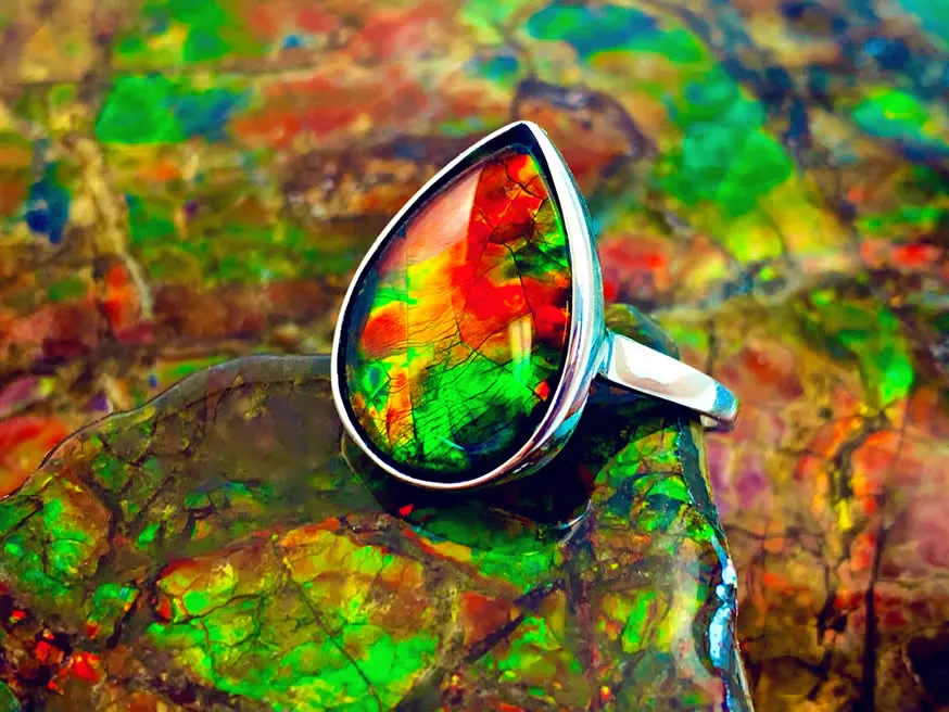 A ring with an ammolite stone - Valuable Gemstones