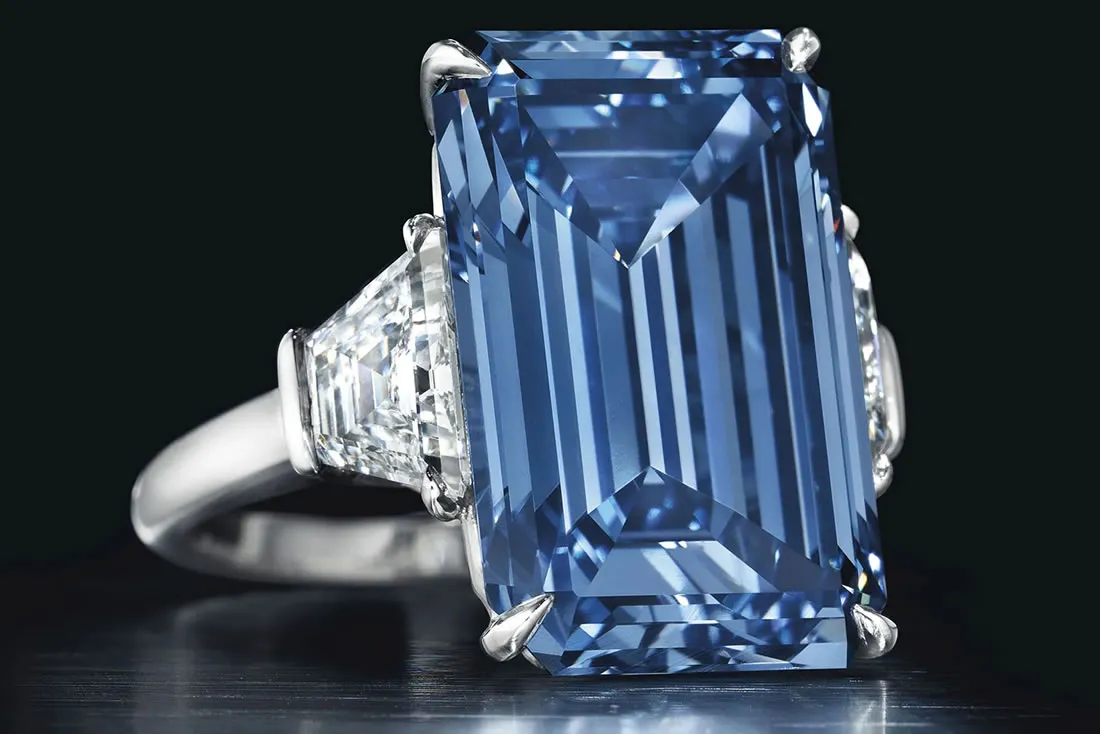 A ring with a pink diamond The Blue Oppenheimer Diamond
