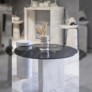 Moreno stone coffee table with a stone flower pot