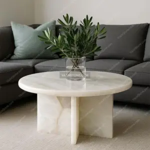 Round onyx stone coffee table