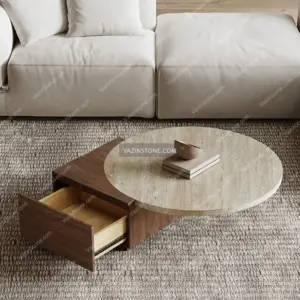 Reverse stone coffee table with a drawer
