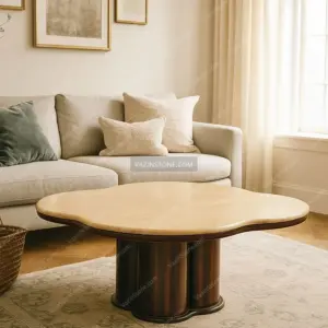 Clover stone coffee table in a living room