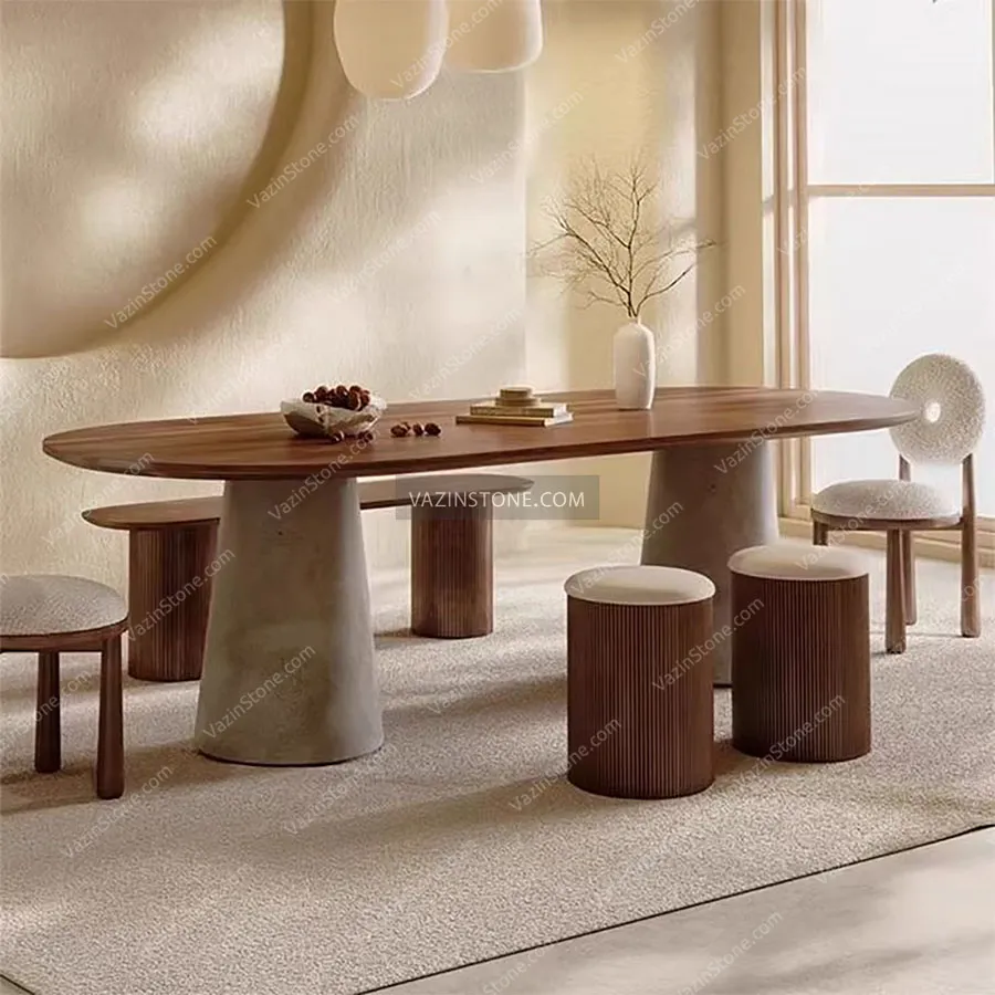 Wooden dining table with a stone top