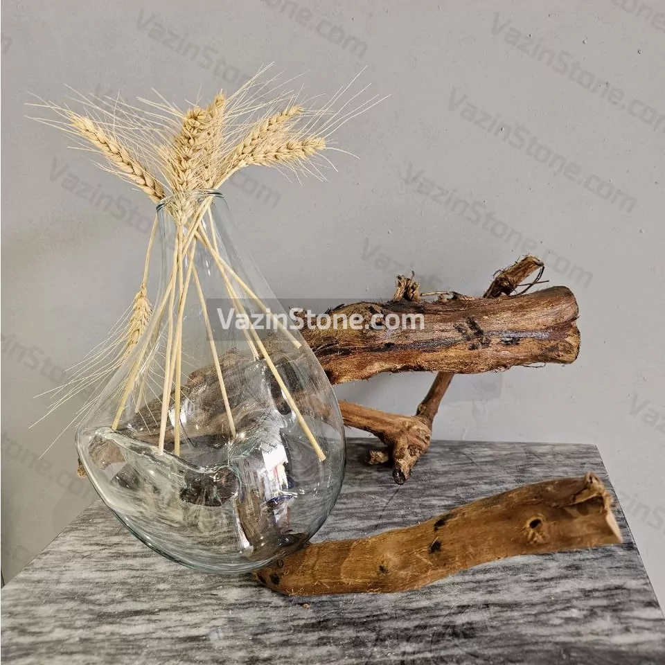 glass and wood flower pot