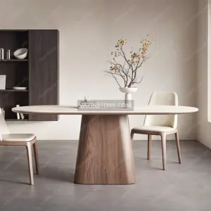 Aris stone dining table with a flower pot