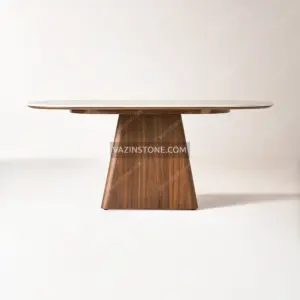 Aris stone table with a wooden leg