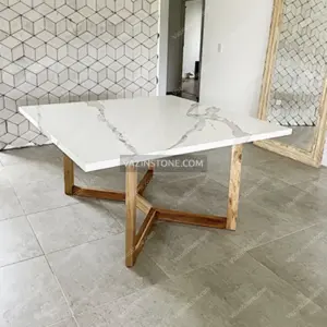 Artemis stone dining table with wooden legs