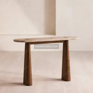 Ariu stone table with wooden legs