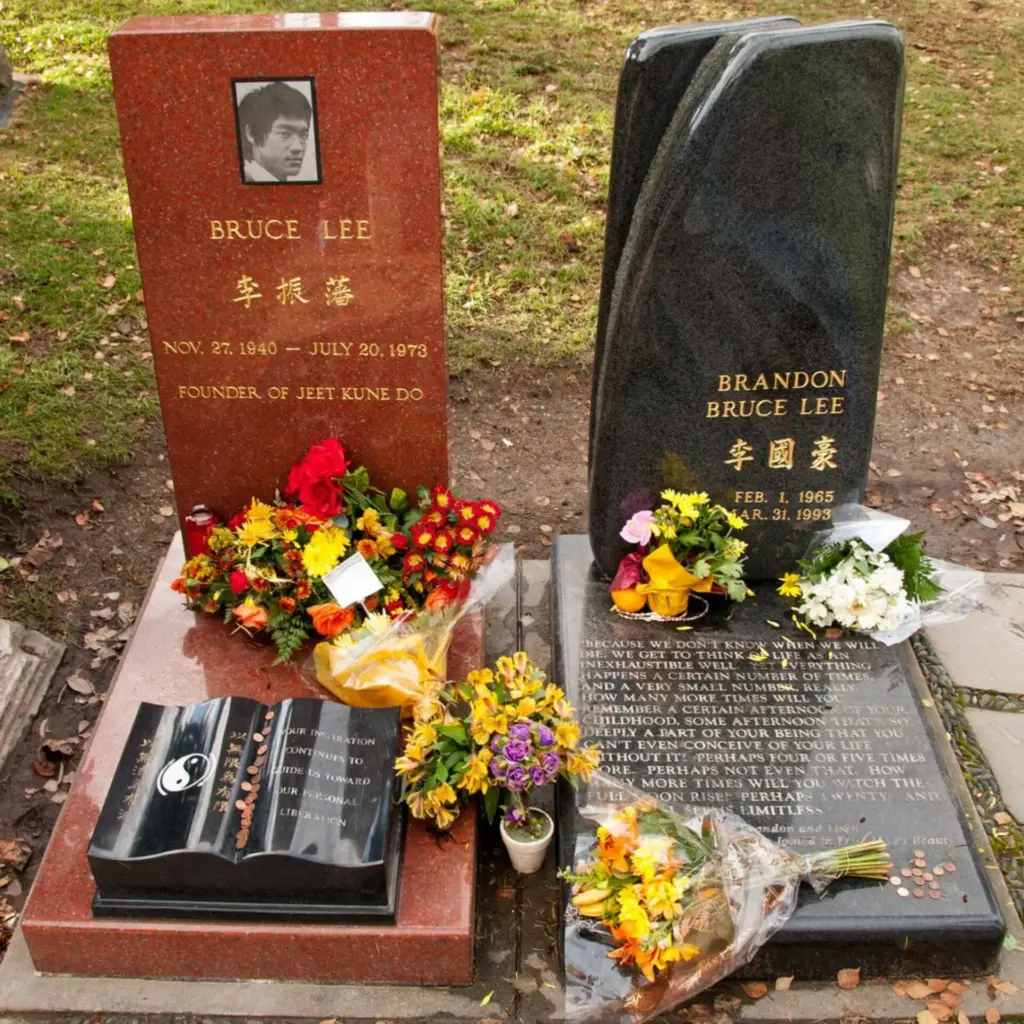 Bruce Lee and his son's tombstone