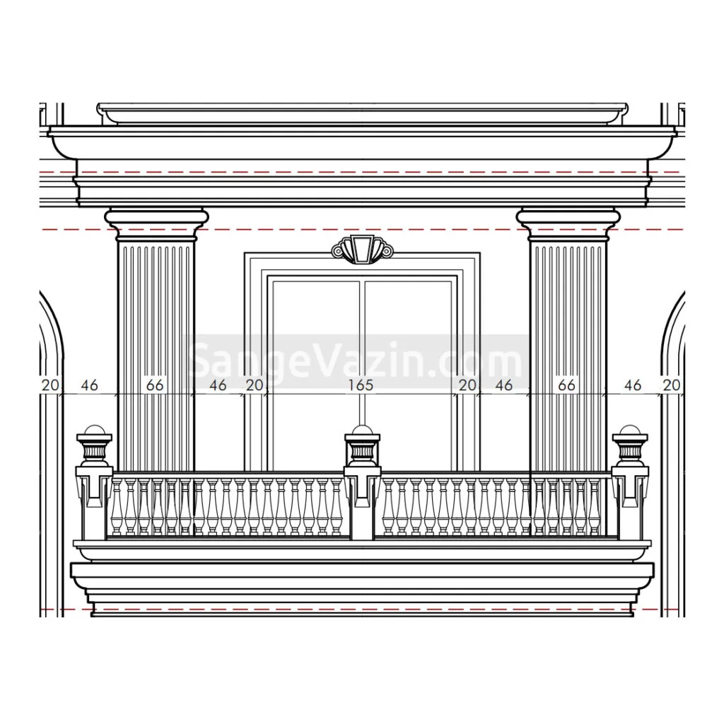 columns and bands of cornice in building auto cad map