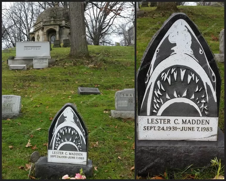 Strange white shark tombstone