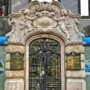 travertine stonemasonry on entrance door