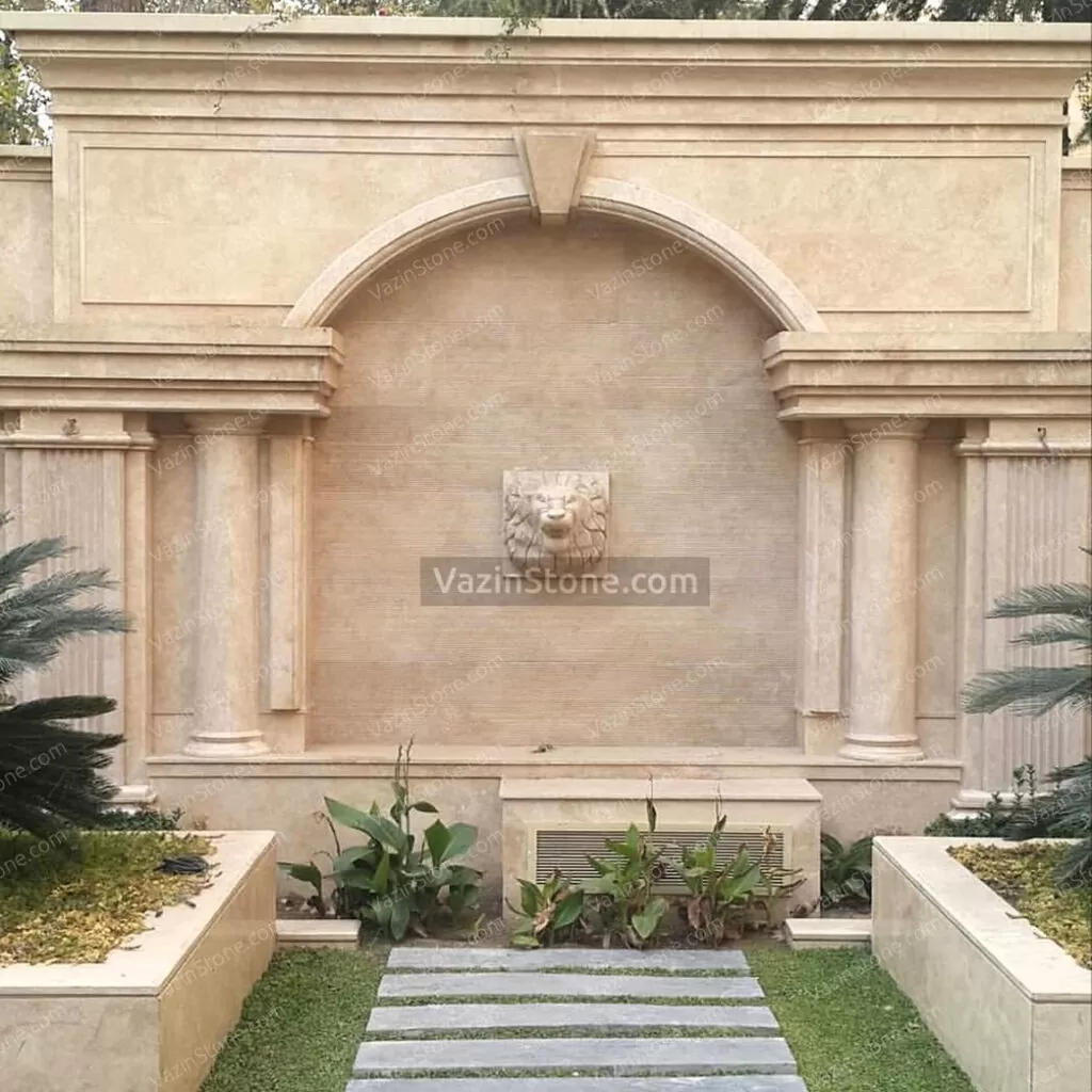 travertine wall stone with lion statue