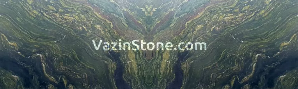 Watercolor green granite book-match stone slab